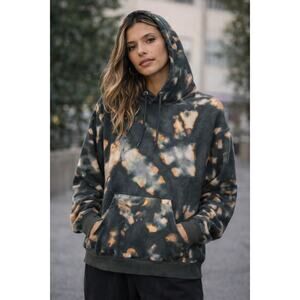 Monki Tie Dye Pullover Hoodie Small Green Orange Acid Wash Sweatshirt